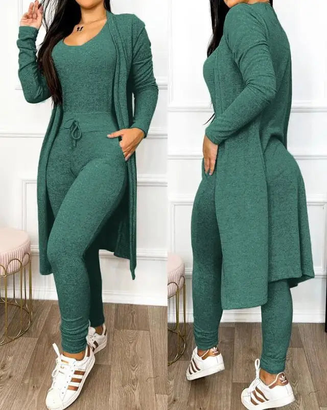 Two Piece Set Women Outfit U-Neck Sleeveless Skinny Jumpsuit set