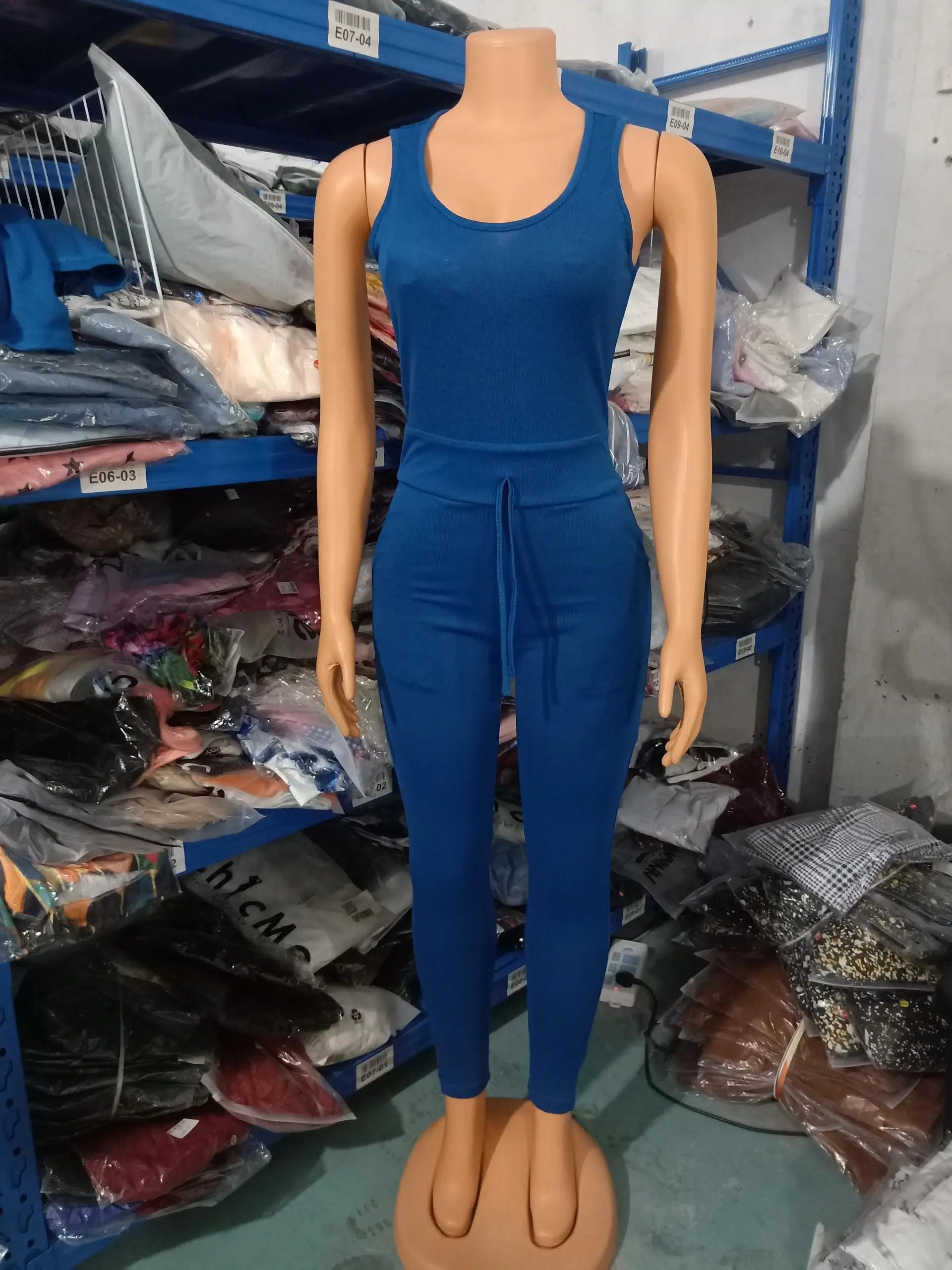 Two Piece Set Women Outfit U-Neck Sleeveless Skinny Jumpsuit set