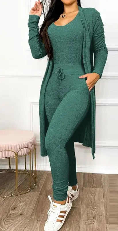 Two Piece Set Women Outfit U-Neck Sleeveless Skinny Jumpsuit set