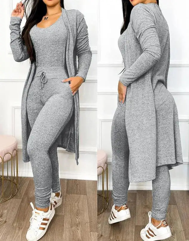 Two Piece Set Women Outfit U-Neck Sleeveless Skinny Jumpsuit set