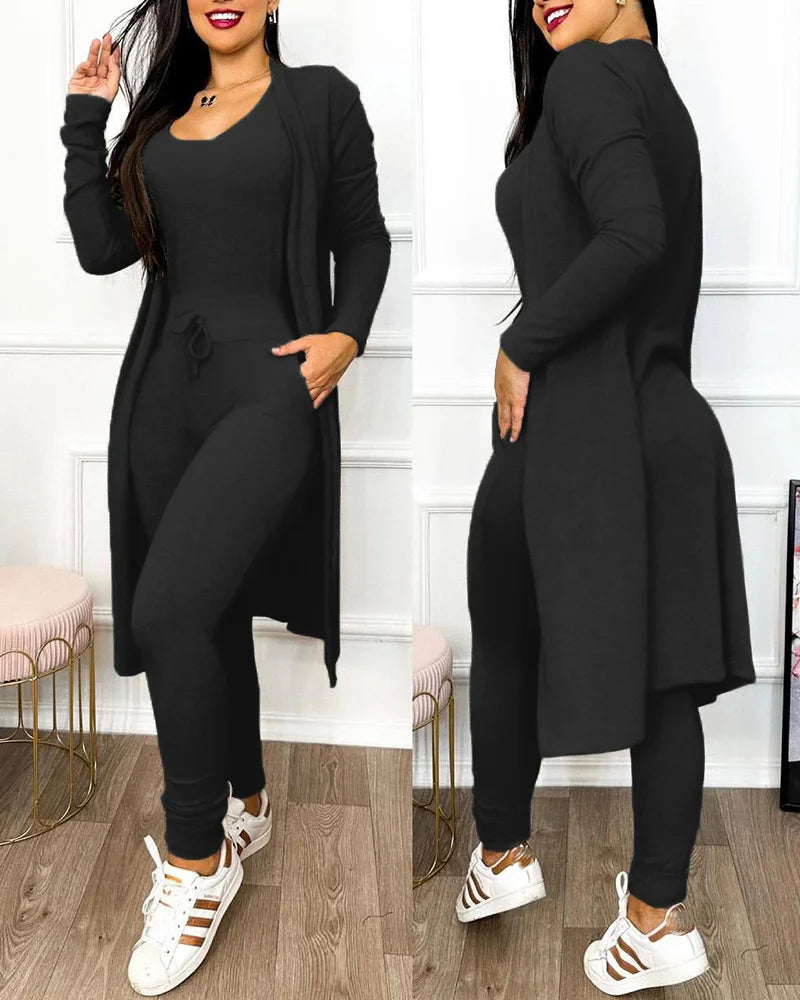 Two Piece Set Women Outfit U-Neck Sleeveless Skinny Jumpsuit set