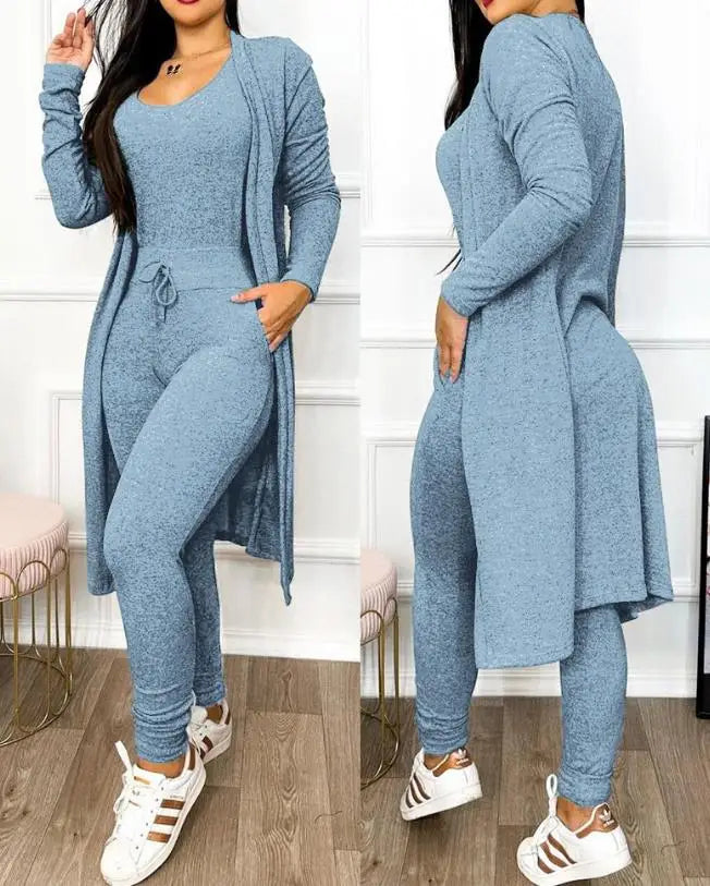 Two Piece Set Women Outfit U-Neck Sleeveless Skinny Jumpsuit set