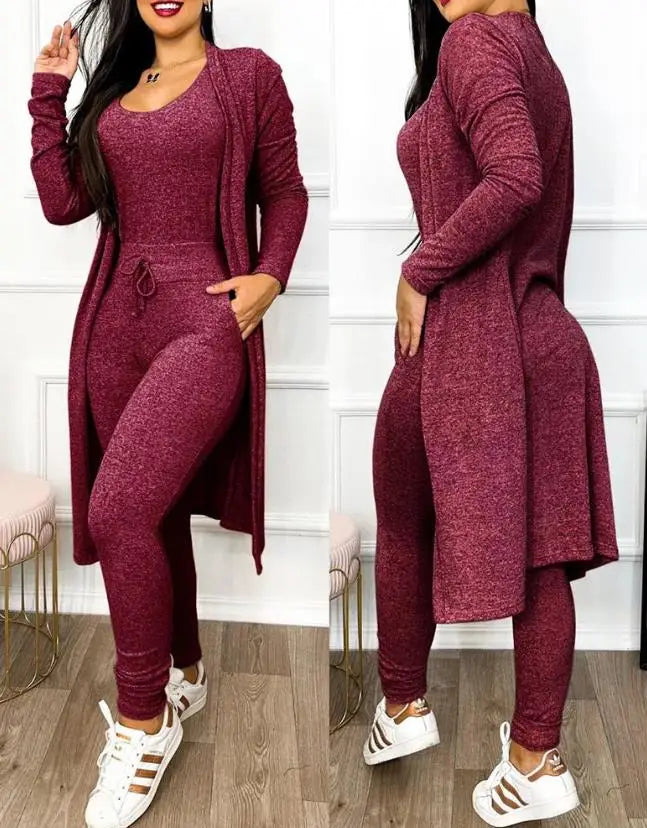 Two Piece Set Women Outfit U-Neck Sleeveless Skinny Jumpsuit set